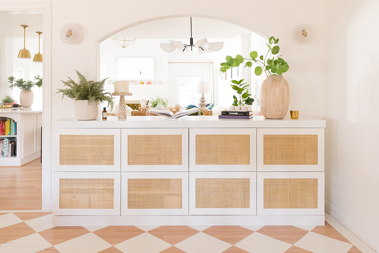 rattan cabinets near kitchen