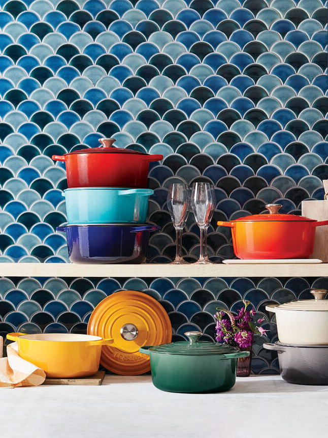 cookware on an open shelf