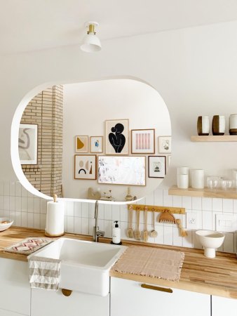 Curved pass-through kitchen window