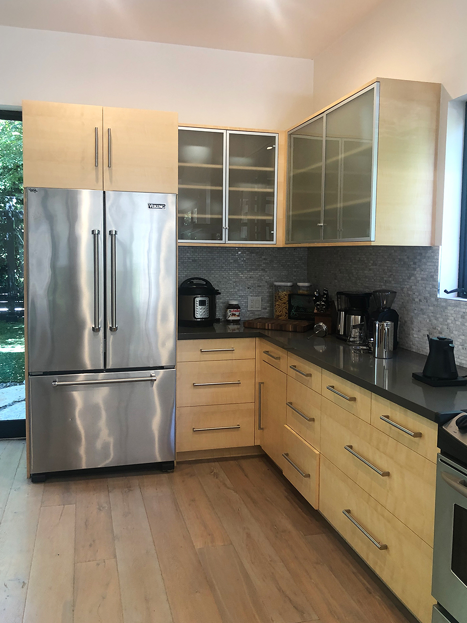 drab wood cabinets