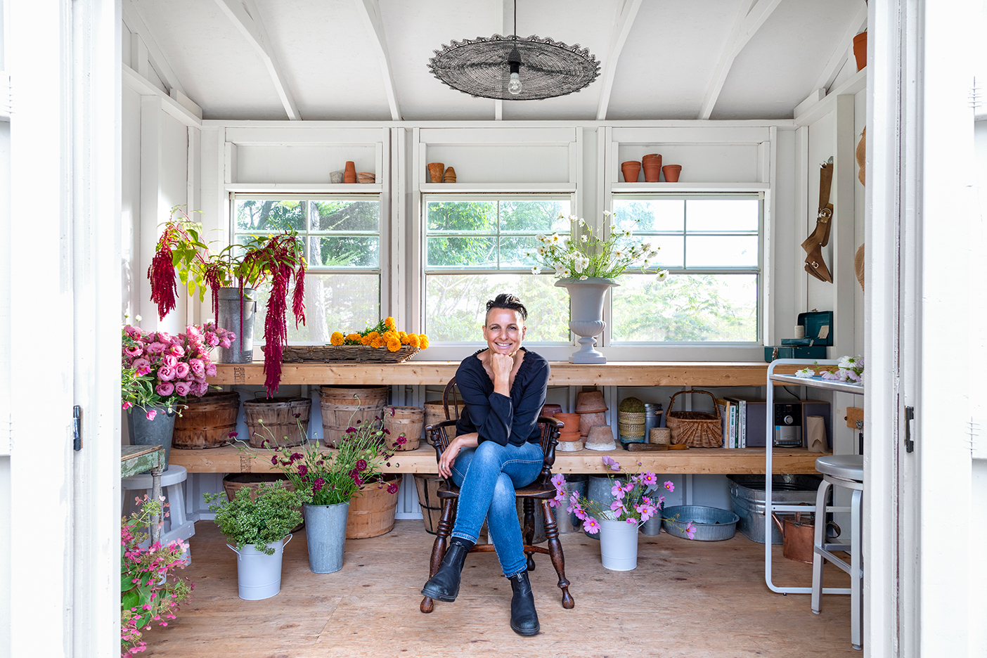 Cynthia Zamaria in her potting shed