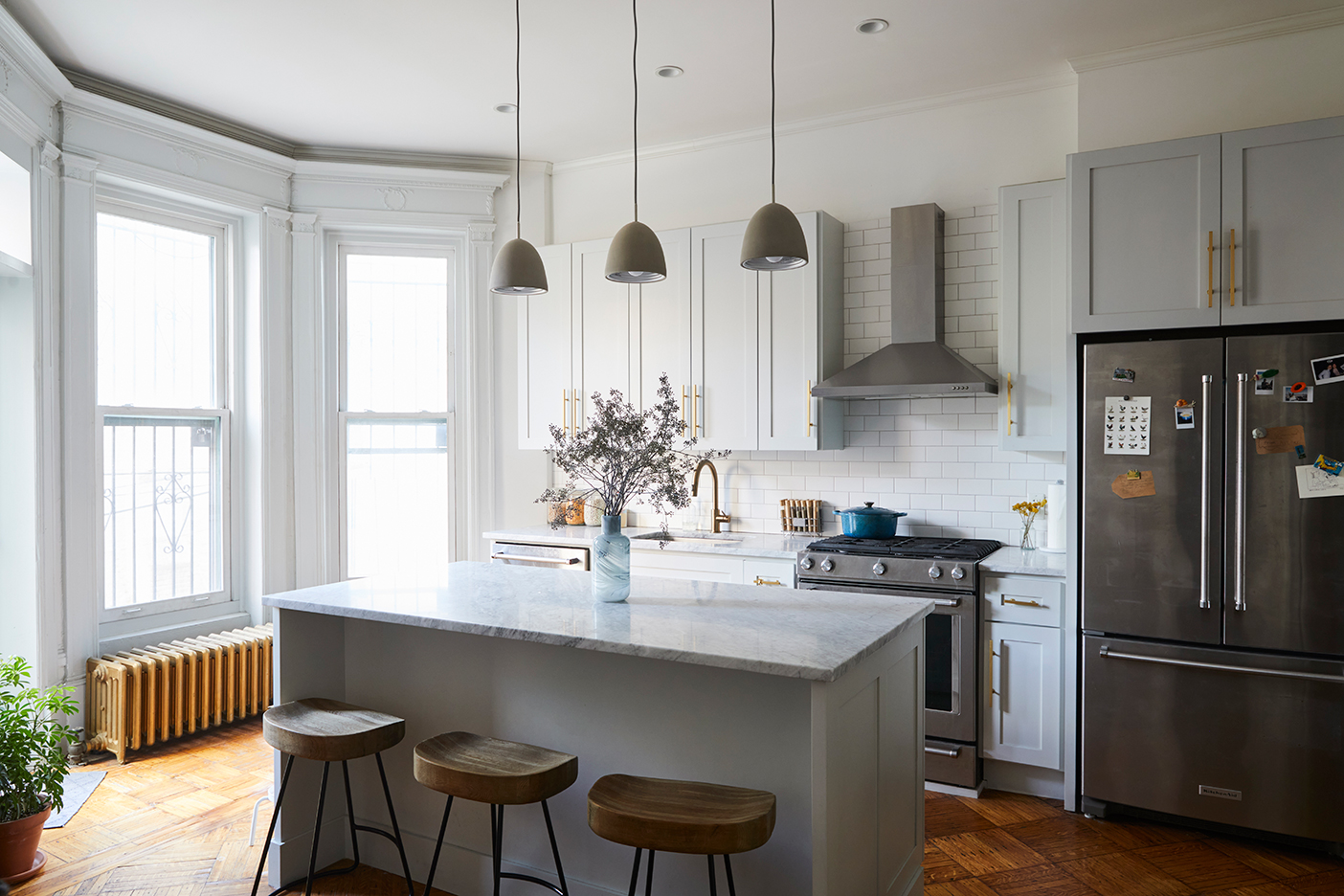 Kitchen with pale blue cabinets