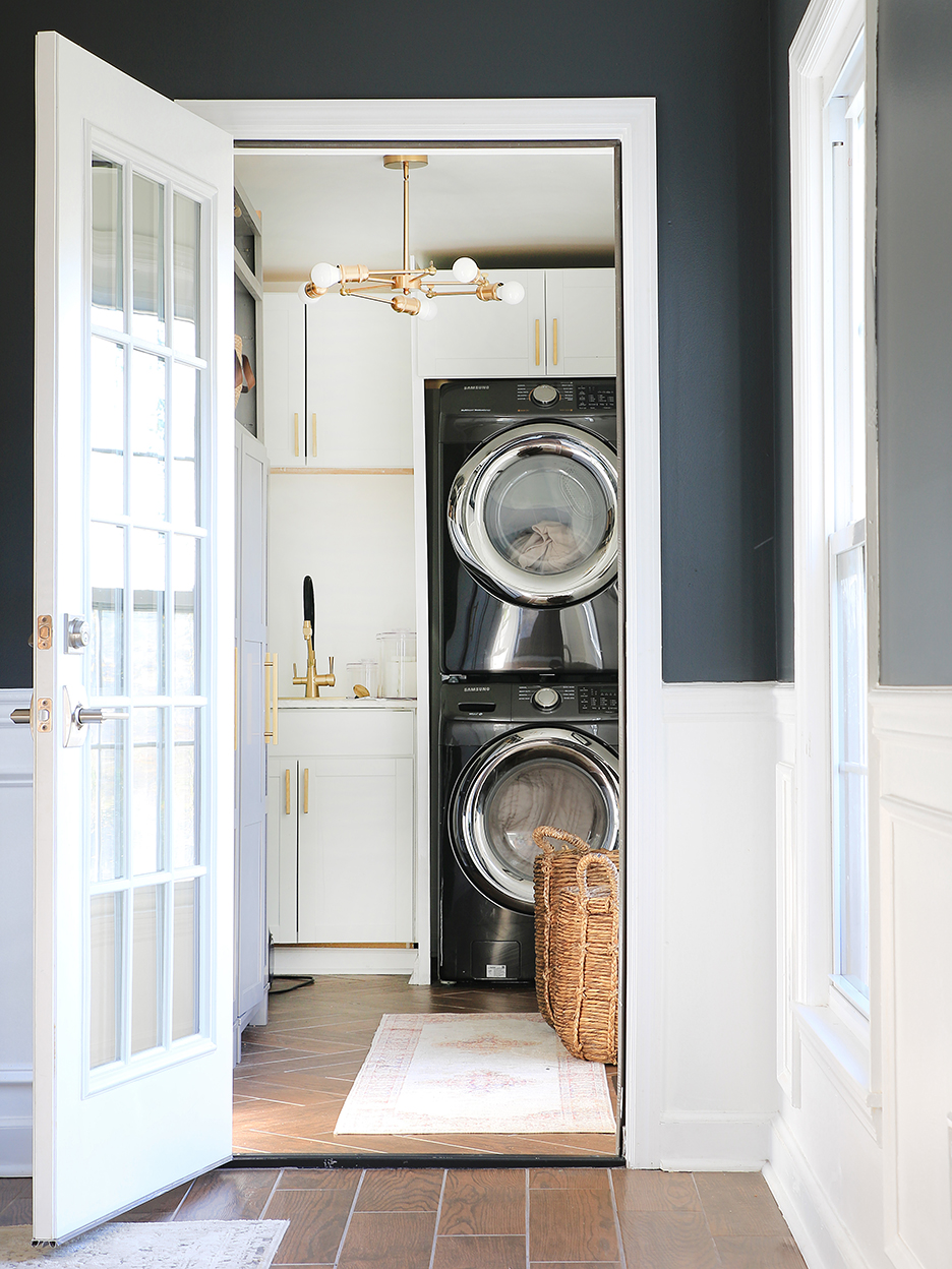 narrow modern laundry room