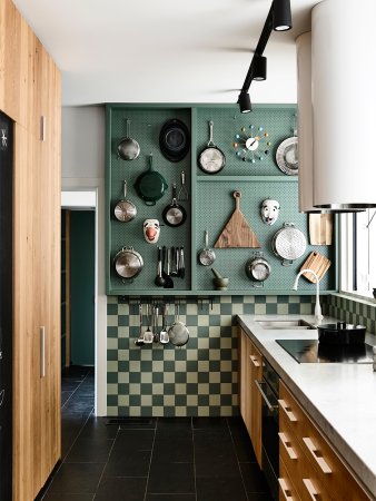 greeen kitchen pegboard