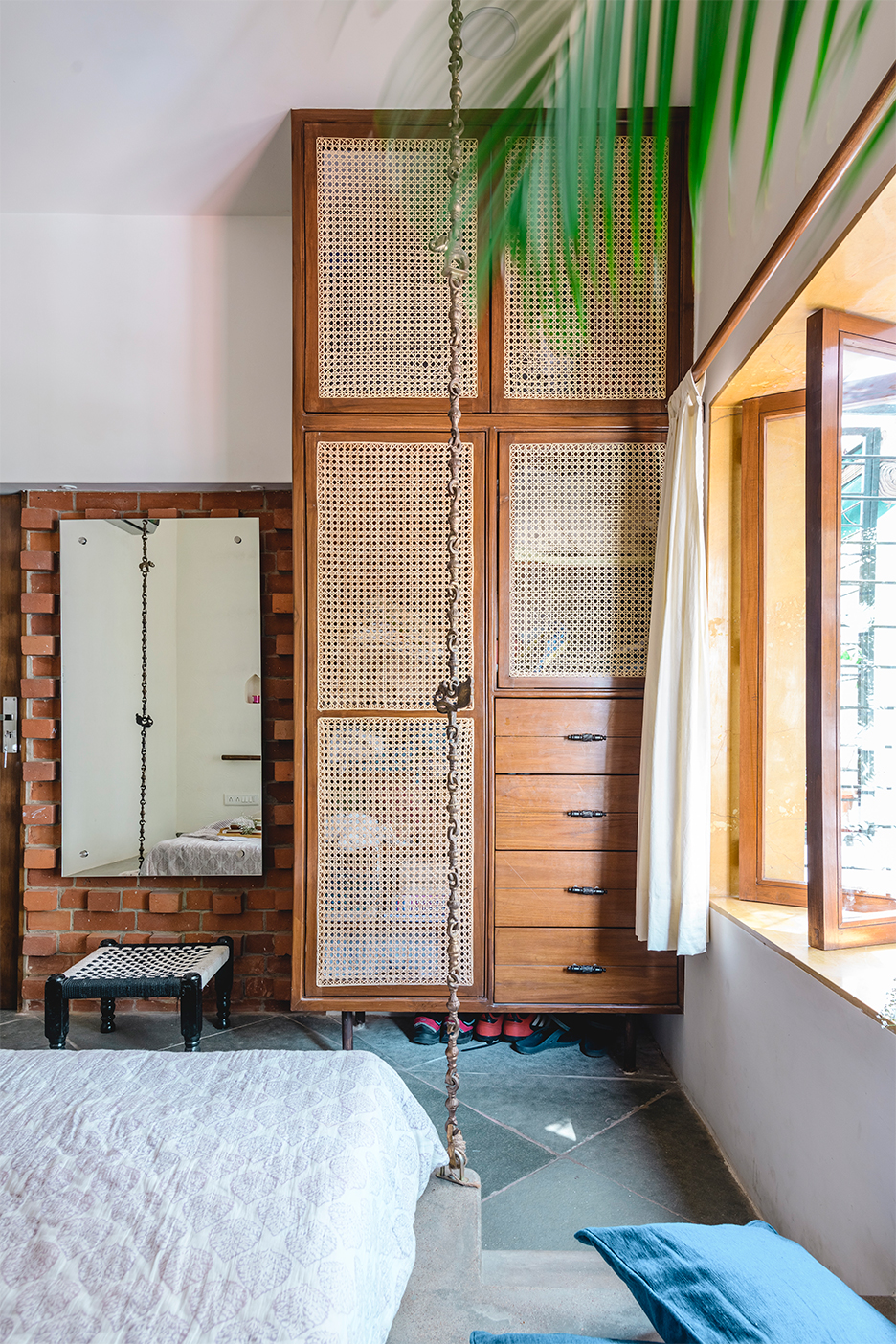 bedroom with cane wardrobe