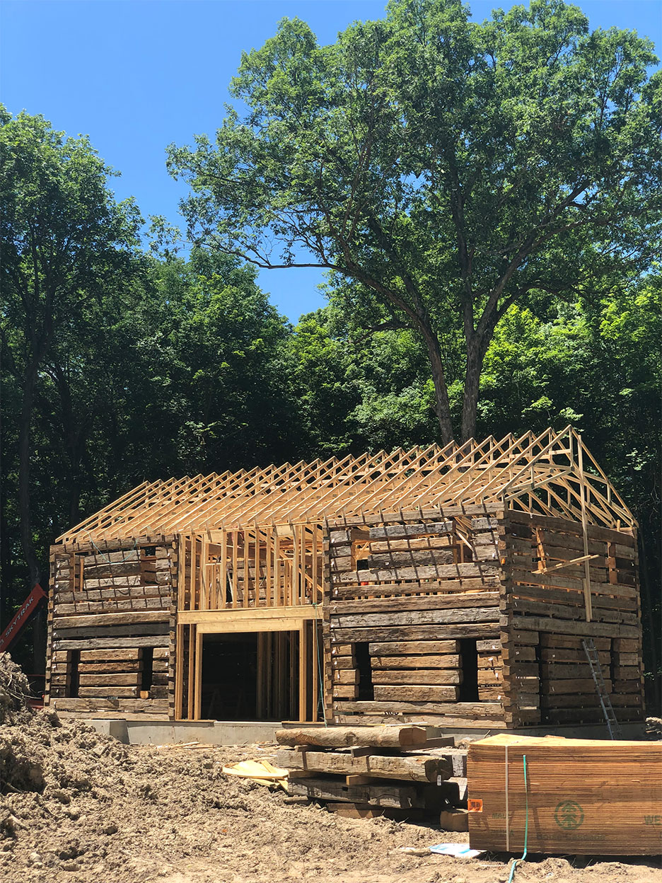 cabin with roof going on