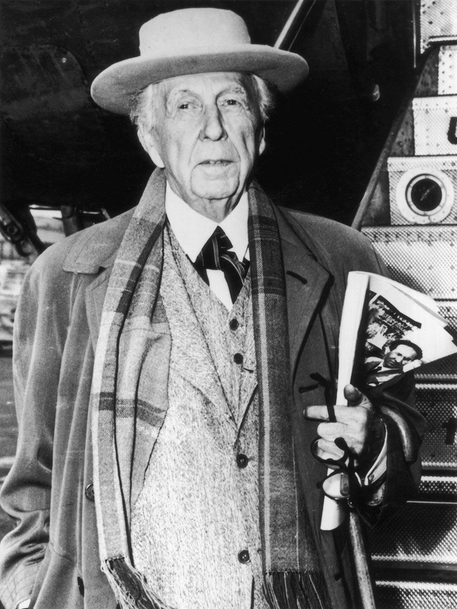 black and white portrait of frank lloyd wright