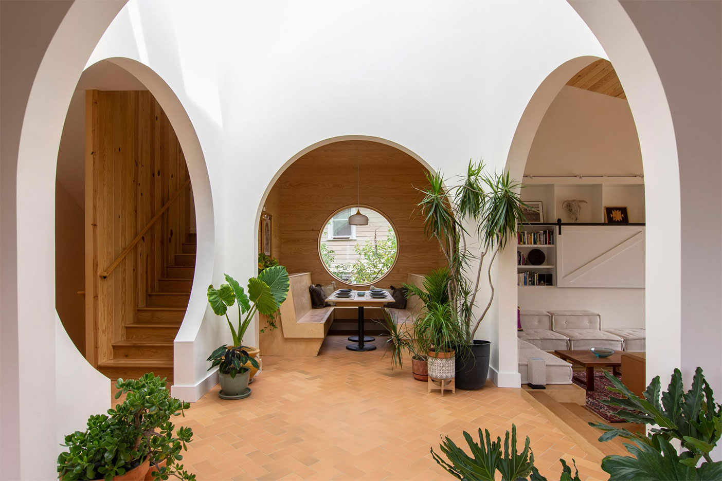 looking down a hall of arches