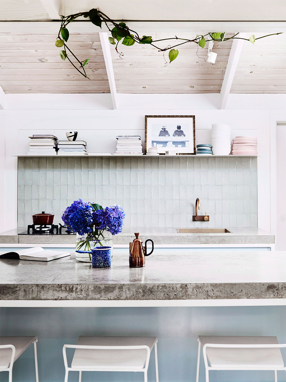 Kitchen with concrete countertops