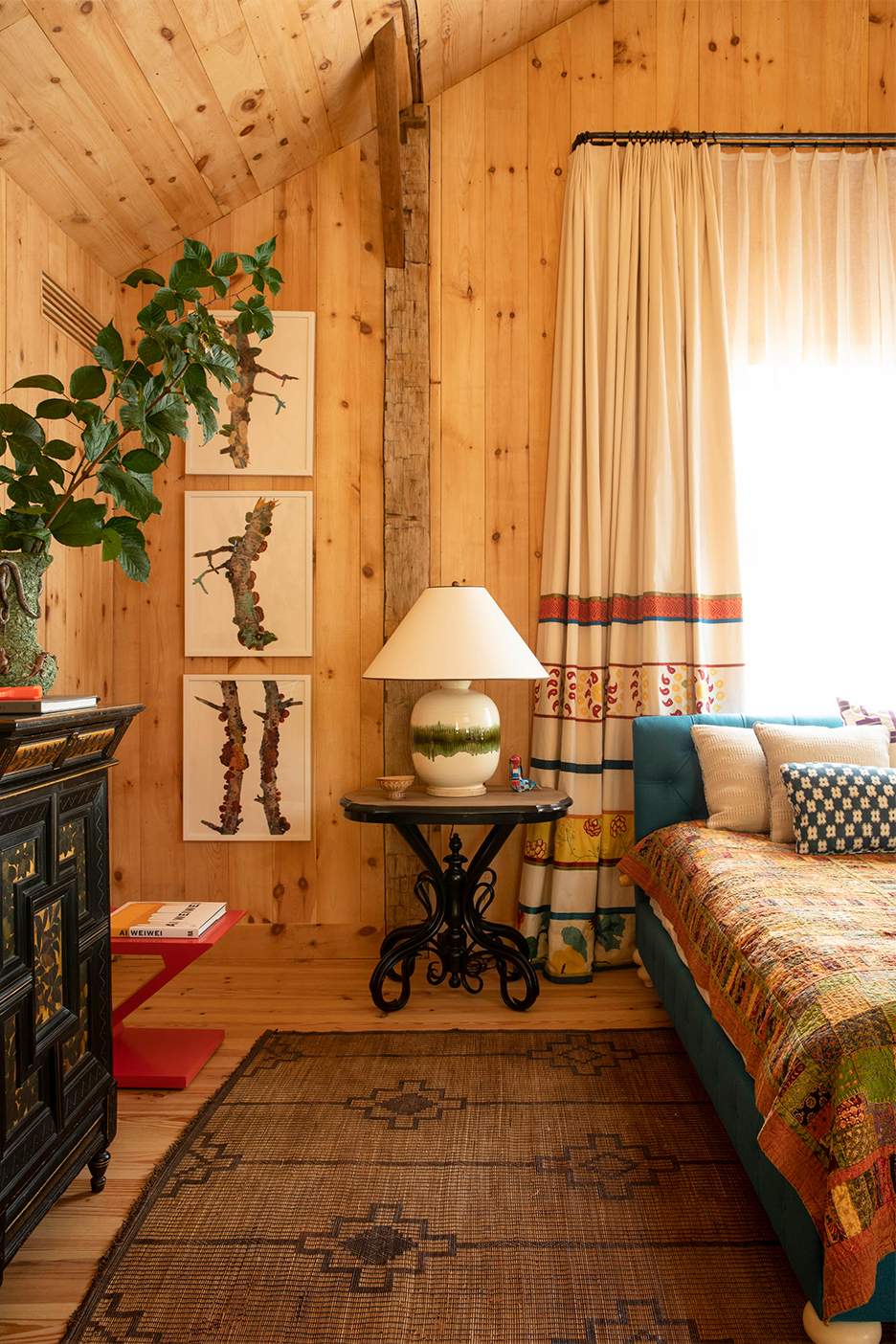 Wood-paneled bedroom