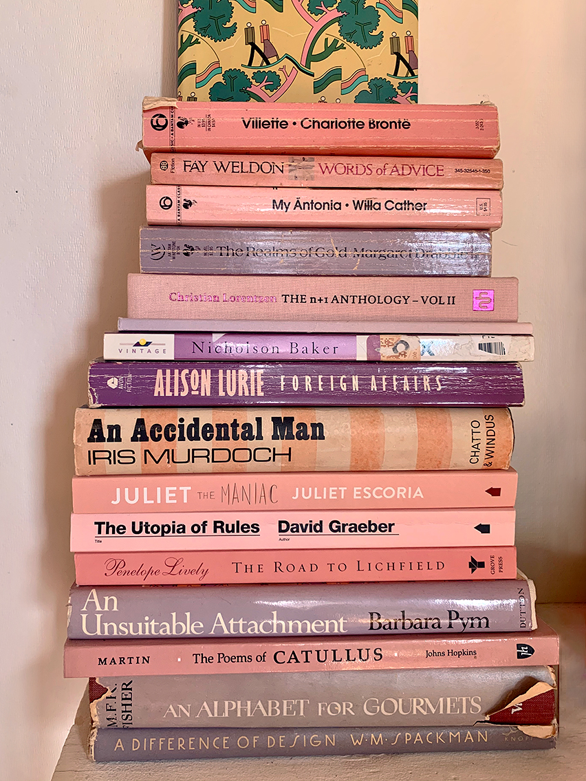 Pink book stack