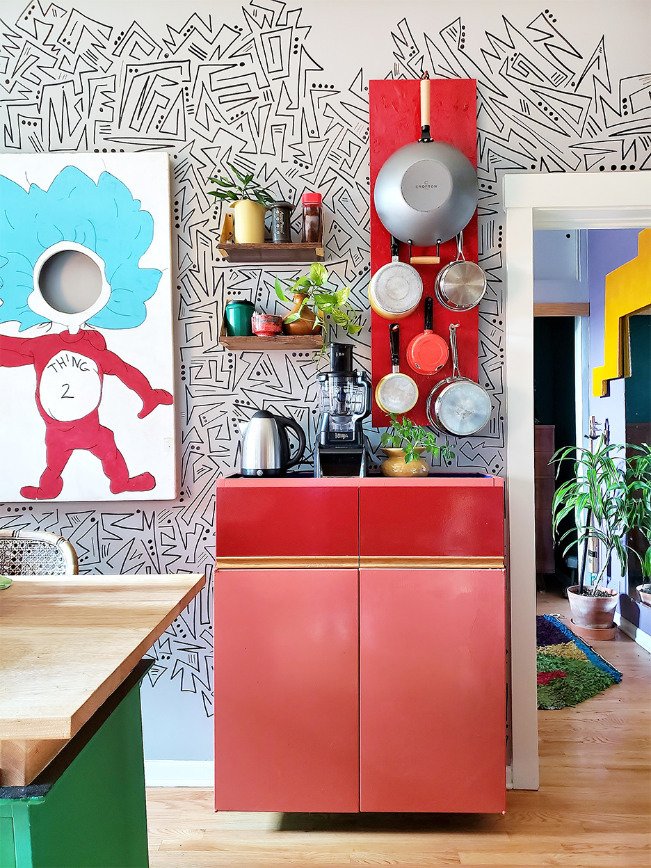 red cabinets