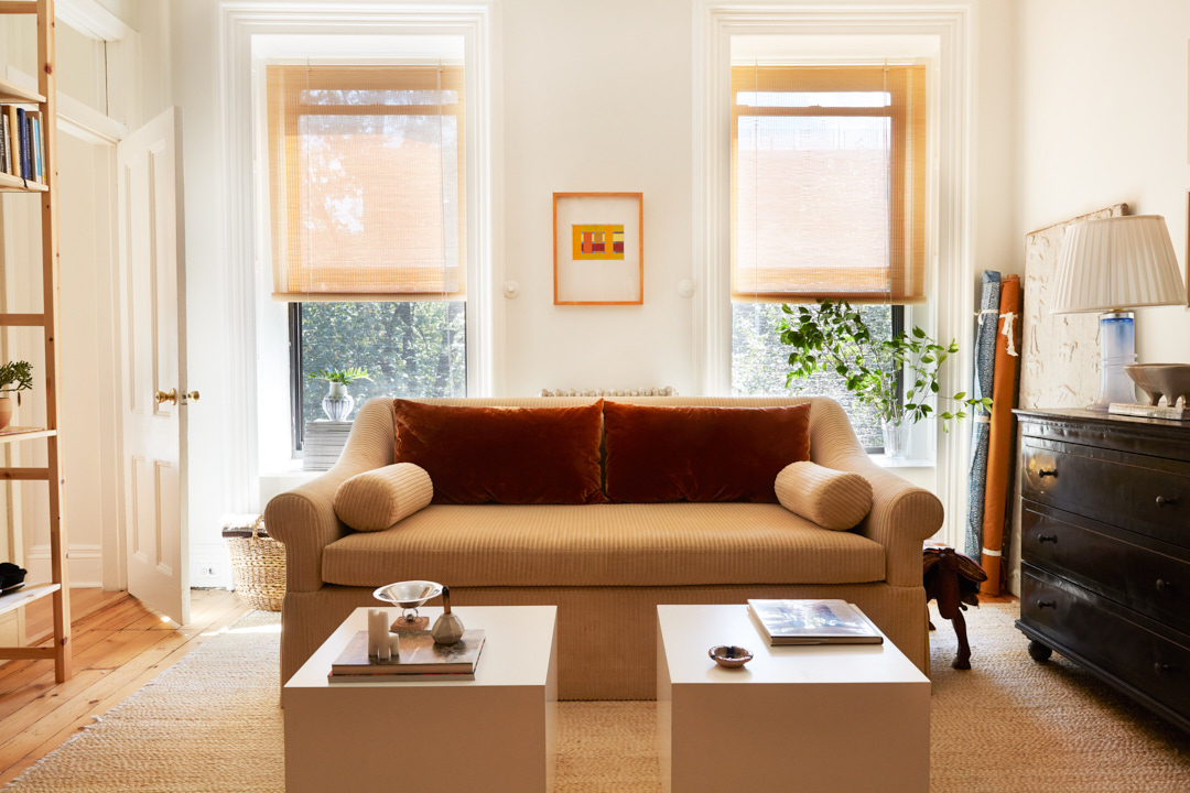 Corduroy sofa in Brooklyn apartment