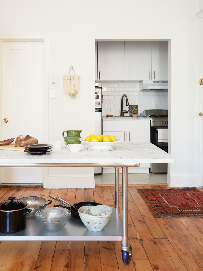 Tiny kitchen in Brooklyn brownstone apartment