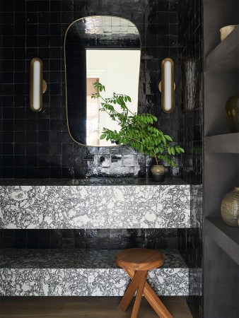 Black Zellige tile in powder room