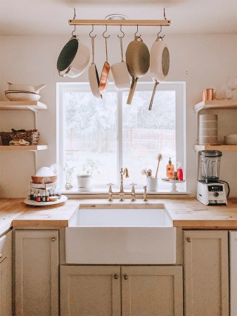 pots hanging from ceiling