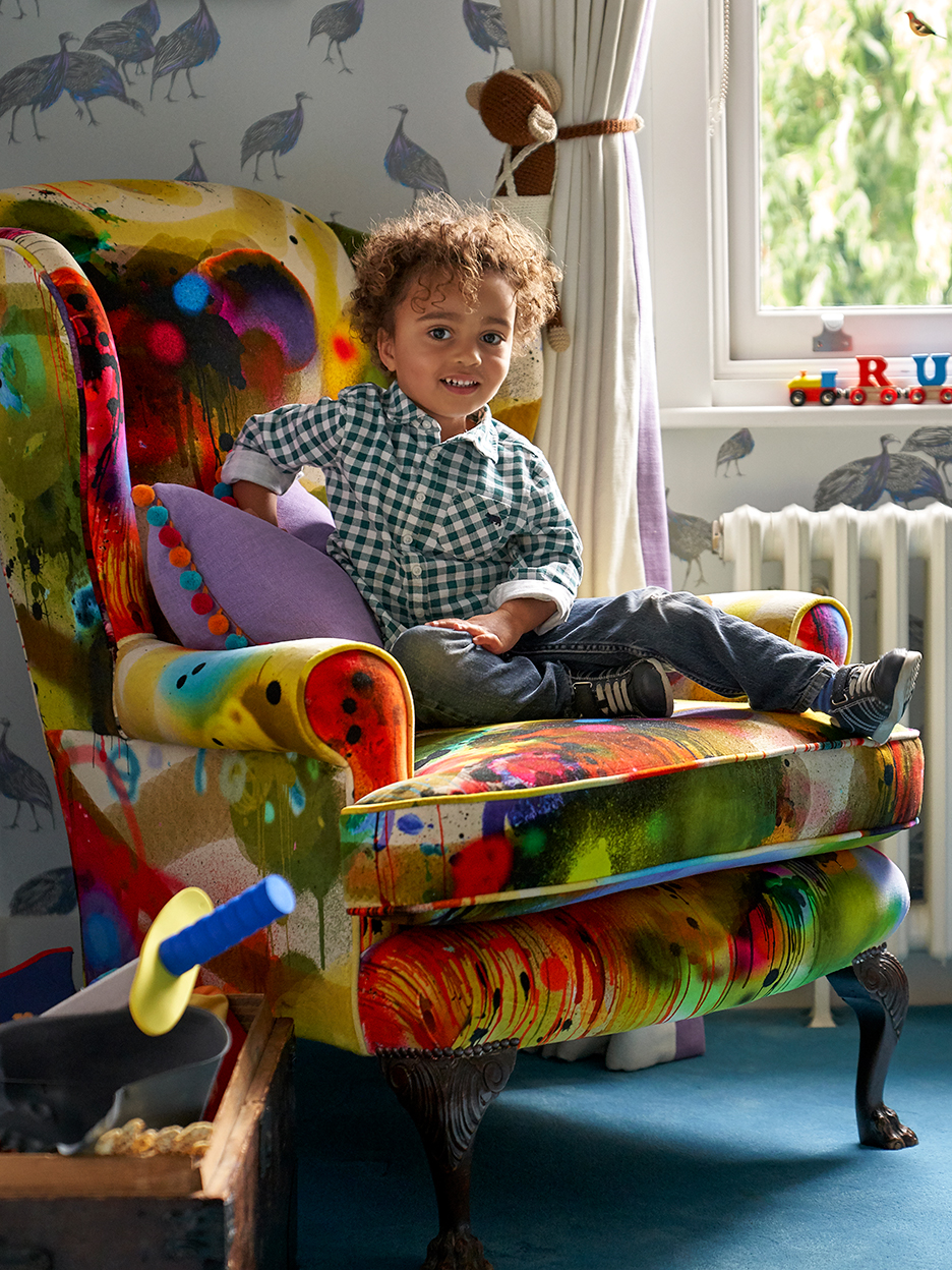 Graffiti fabric on vintage chair