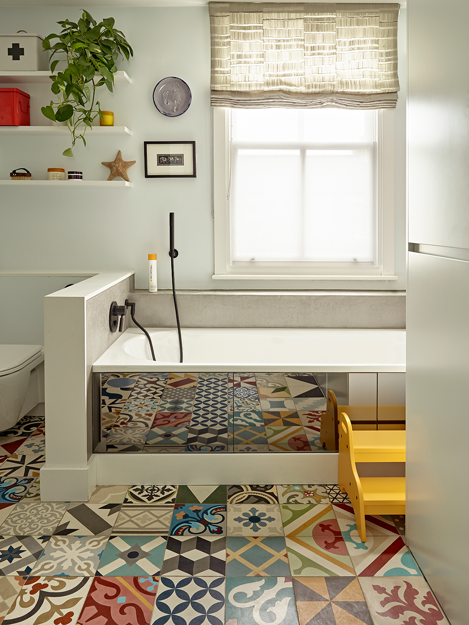 Bathroom with encaustic tile floors