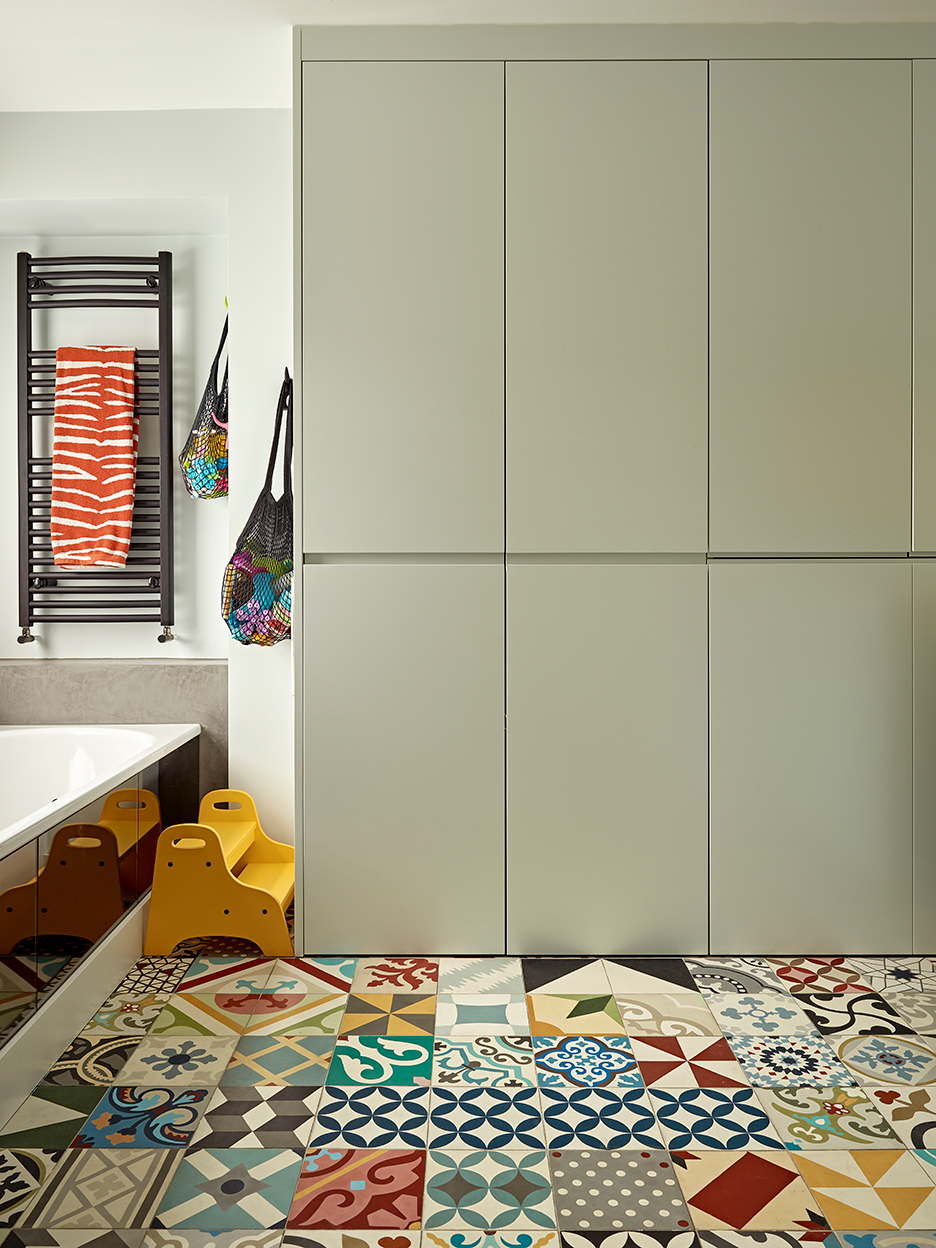 Bathroom with encaustic tile floors