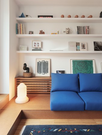 bright blue sofa