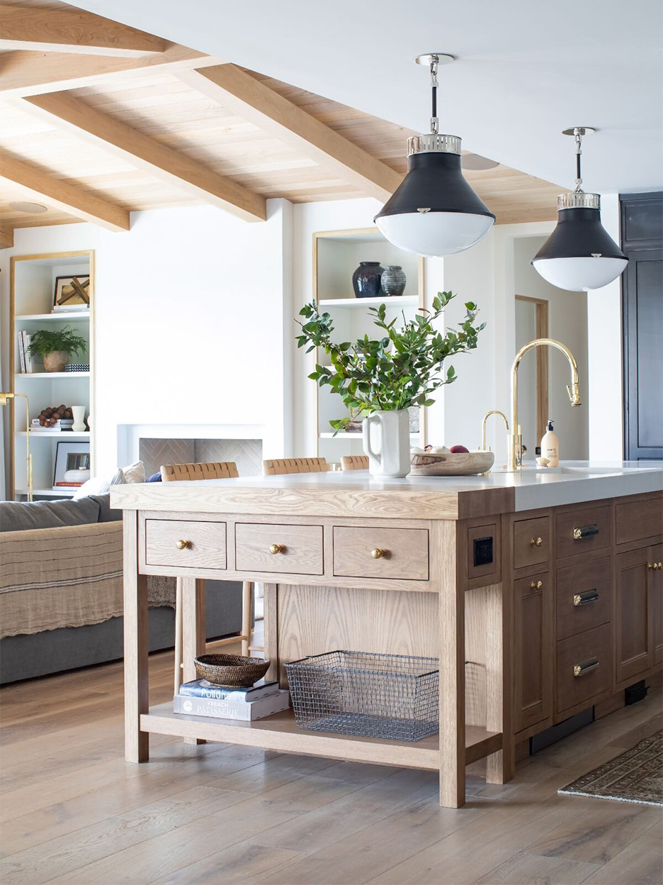 table with drawers attached to island