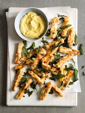 Butternut squash fries with lemon parmesan dressing