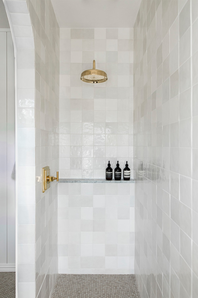 white tiled shower