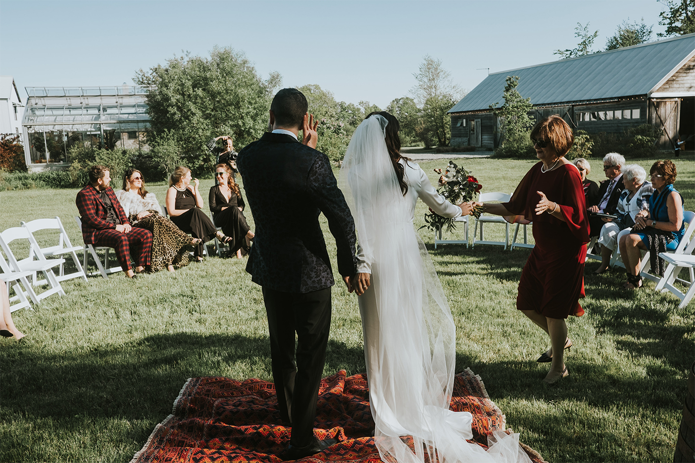 Bride and groom on farm