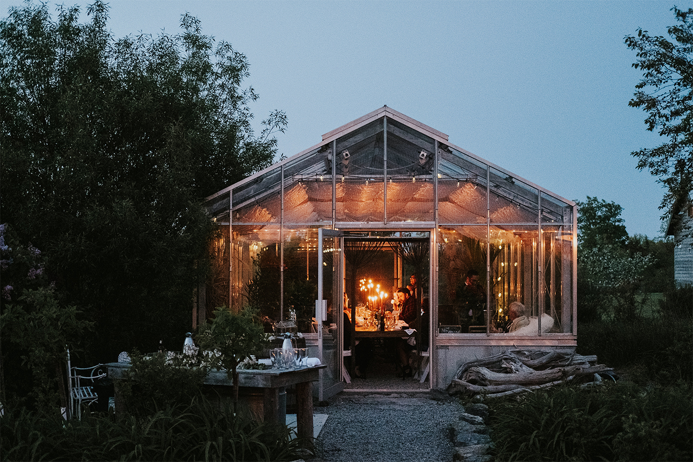 Dinner in a greenhouse