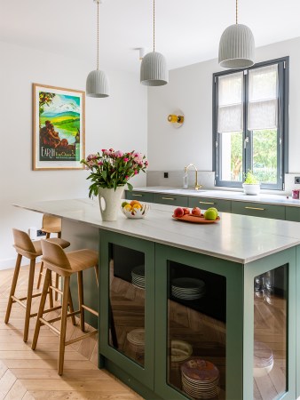 green kitchen island