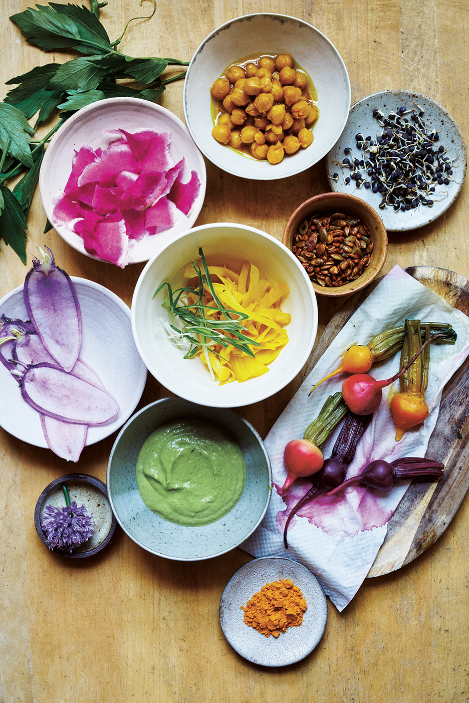 overhead shot of ingredients in bowls