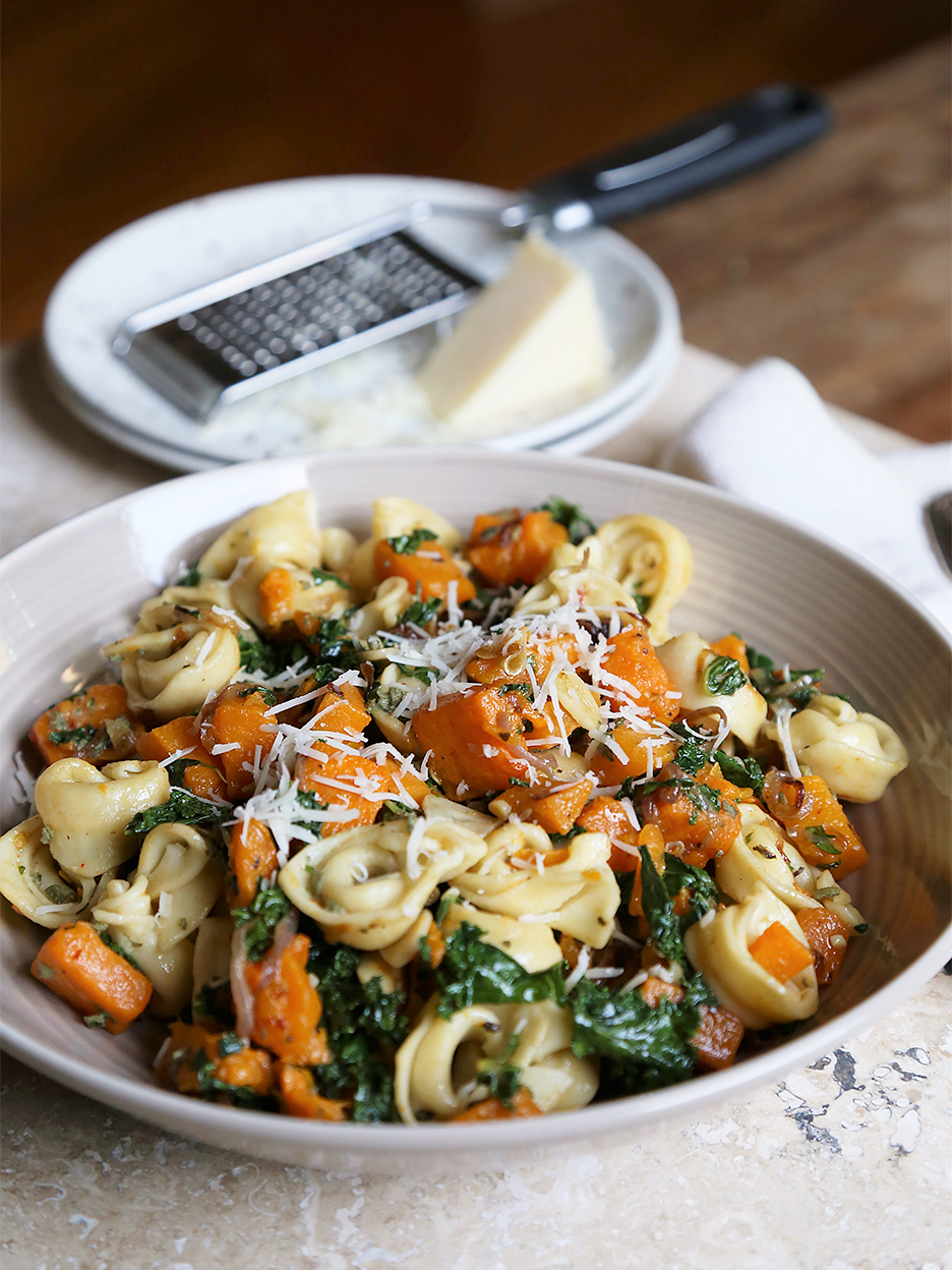 Warm Roasted Butternut Squash and Kale Tortellini Salad