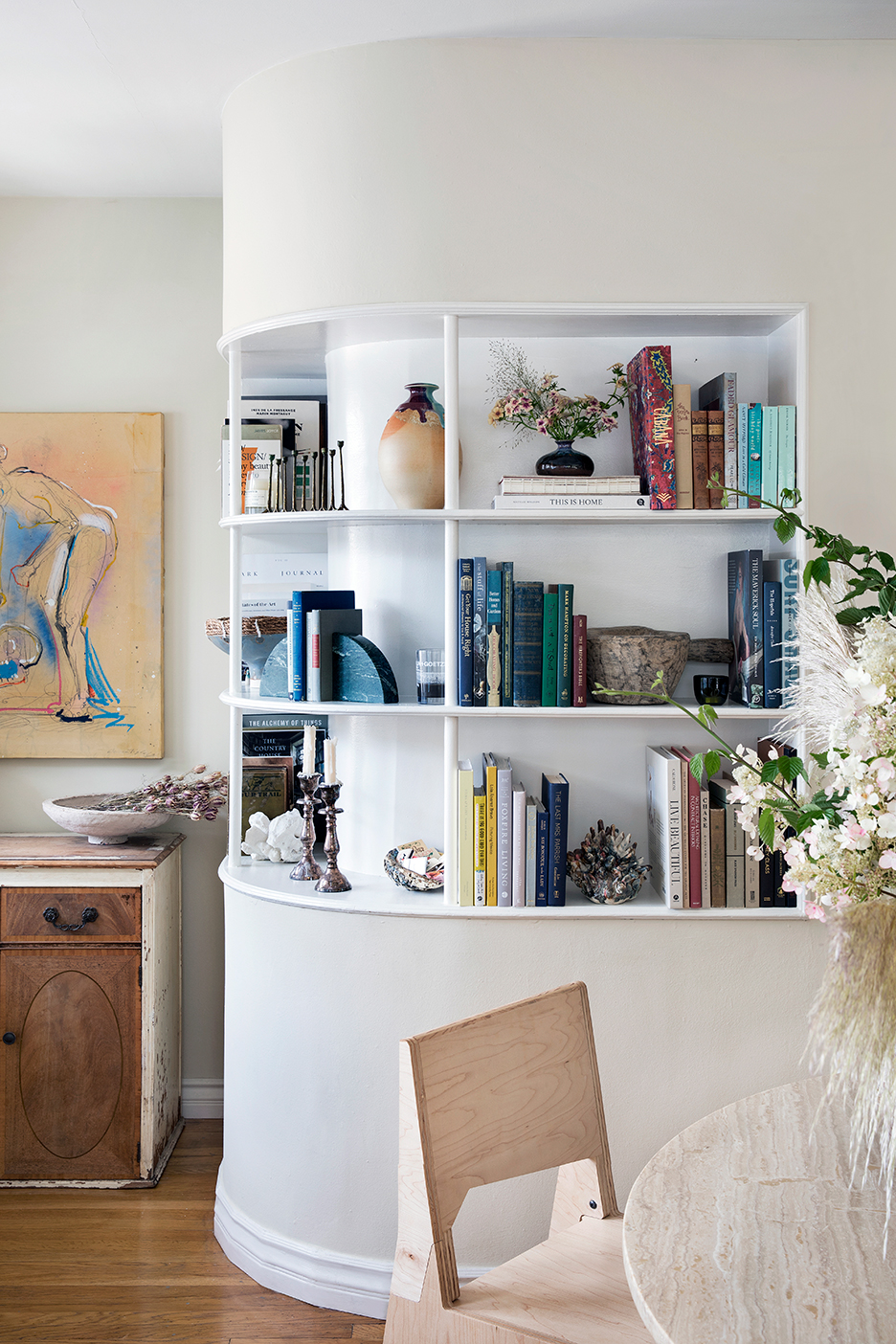 curved builtin bookcase