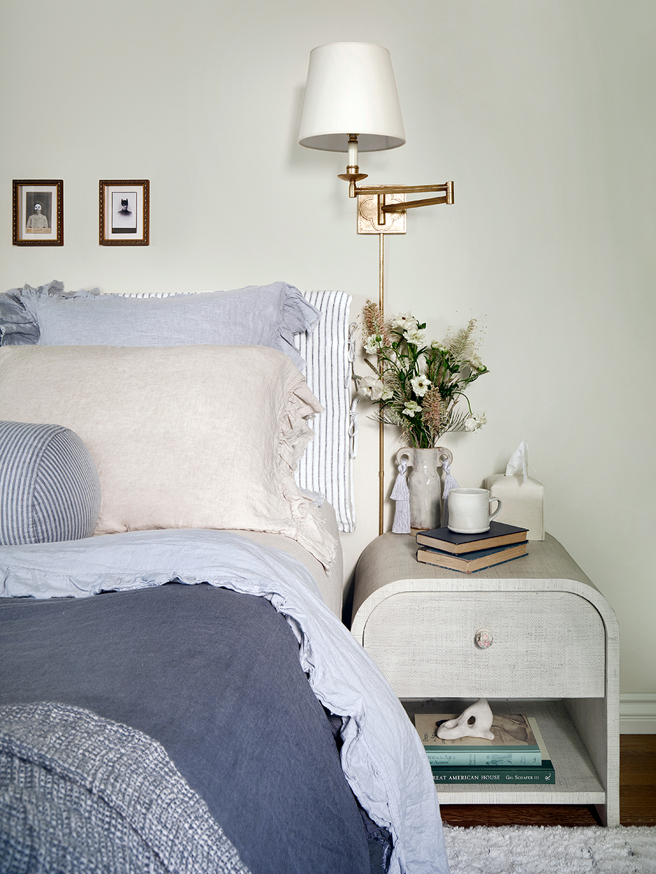 blue bed linens