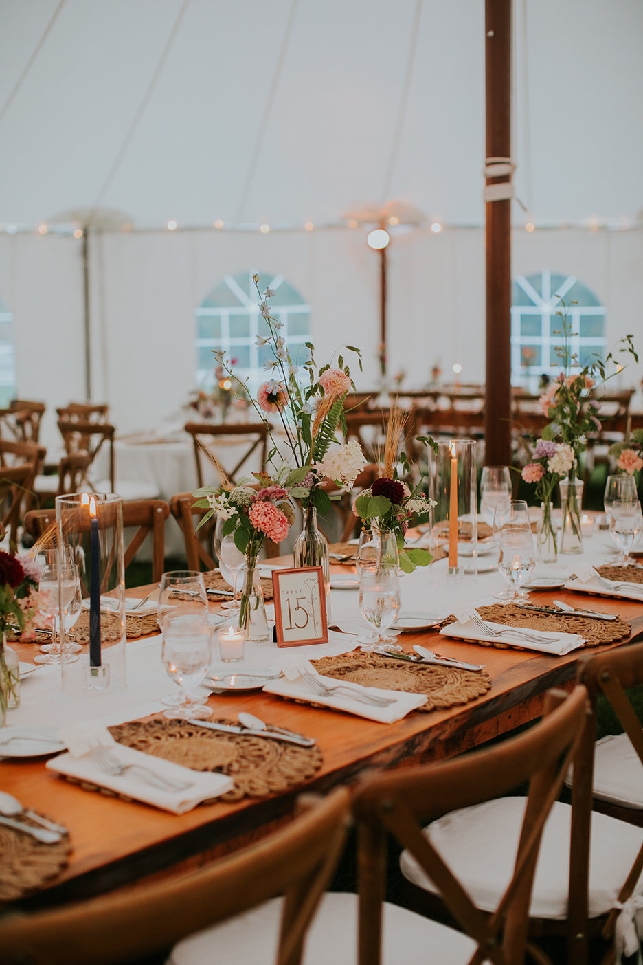 Dining table under a tent