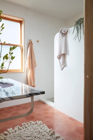 bathroom with terracotta floors