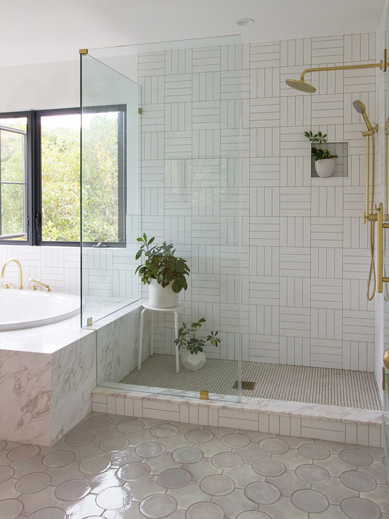 whit e bathroom with glass shower