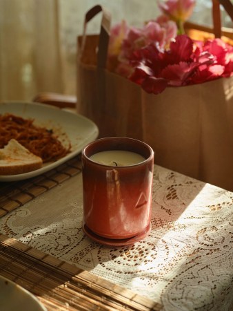 Candle on table