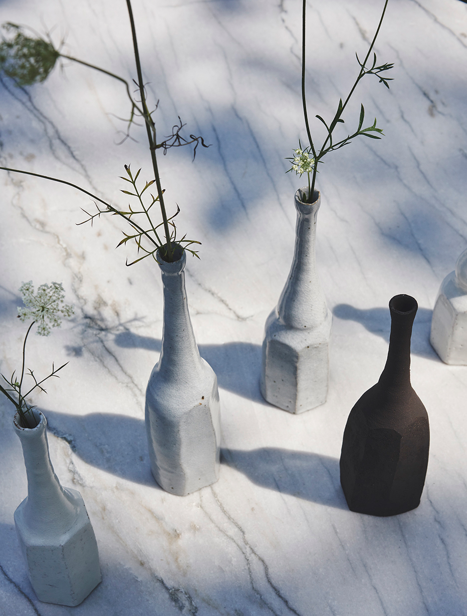 white flower vases