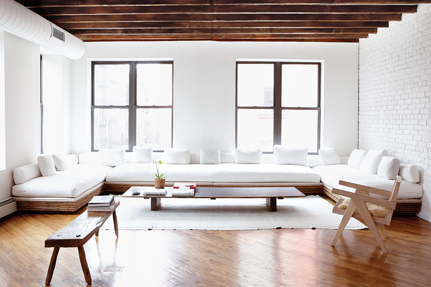 white and wood living room