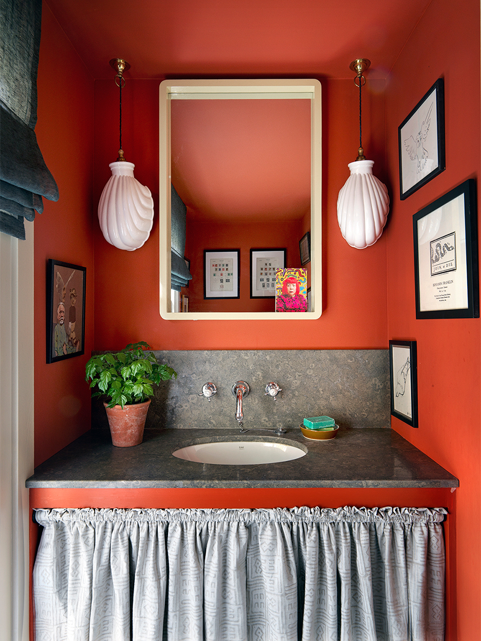 saturated red bathroom