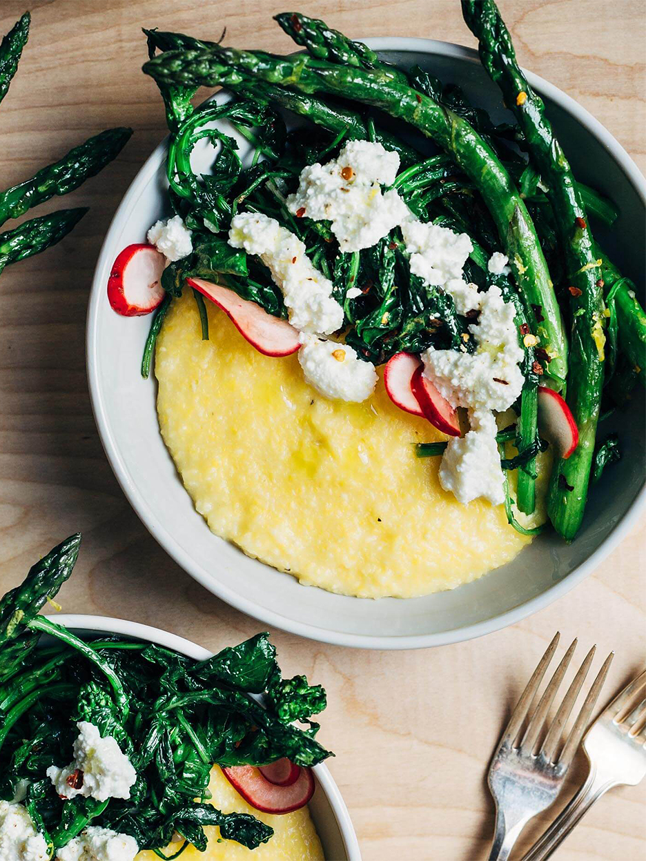 Asparagus Polenta Bowls With Ricotta