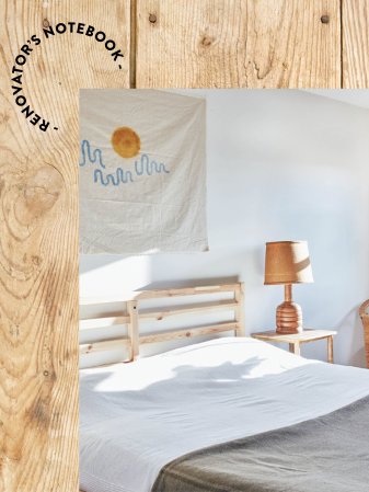 bedroom on background of wood