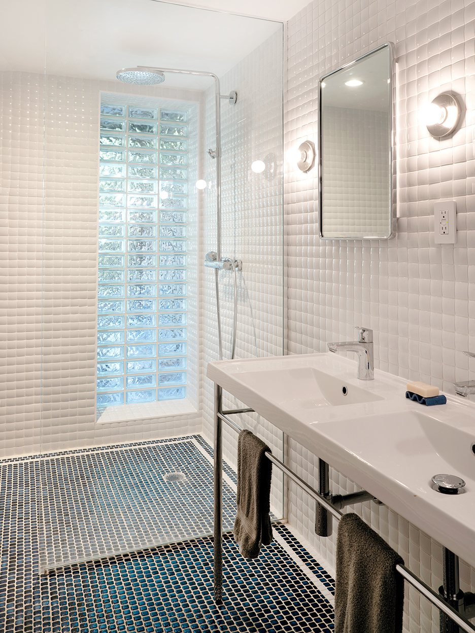 White bathroom with pillow tiles