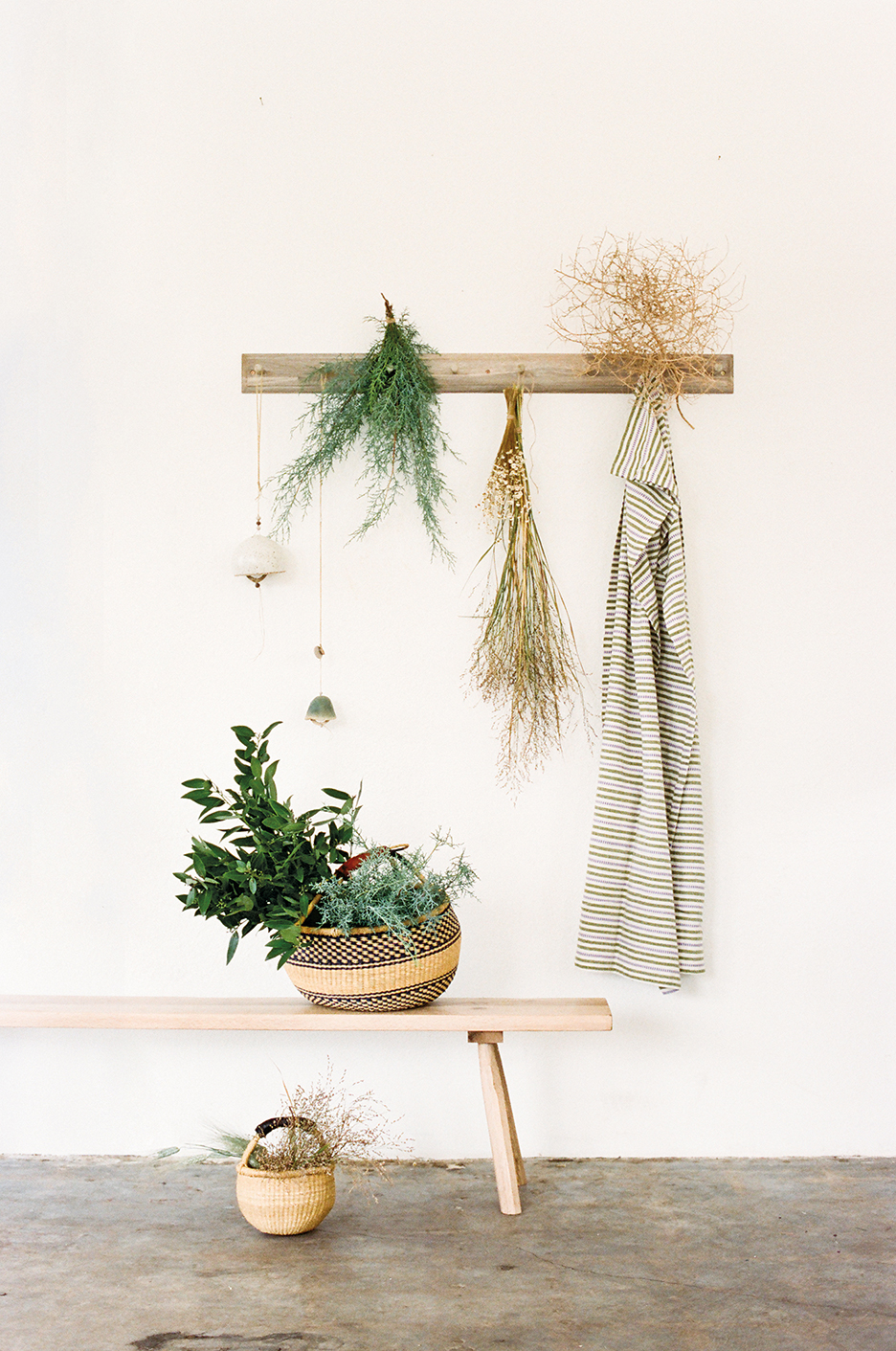 Hanging dried flowers and greenery.