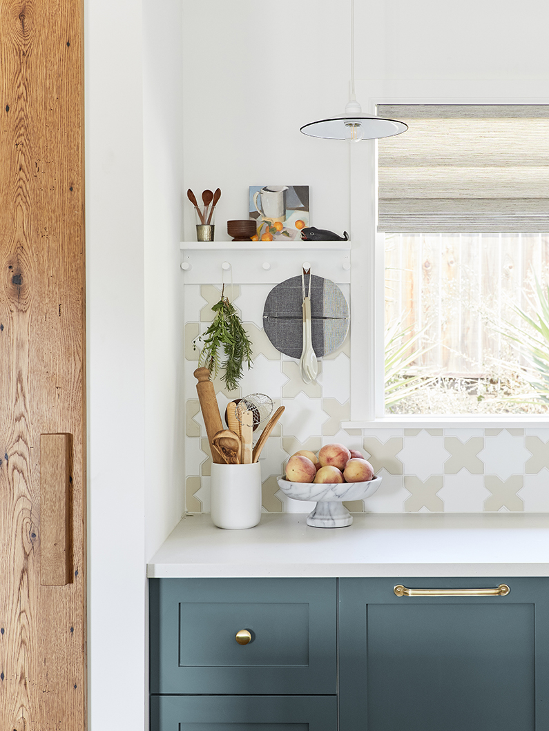 Countertop with open peg shelf above