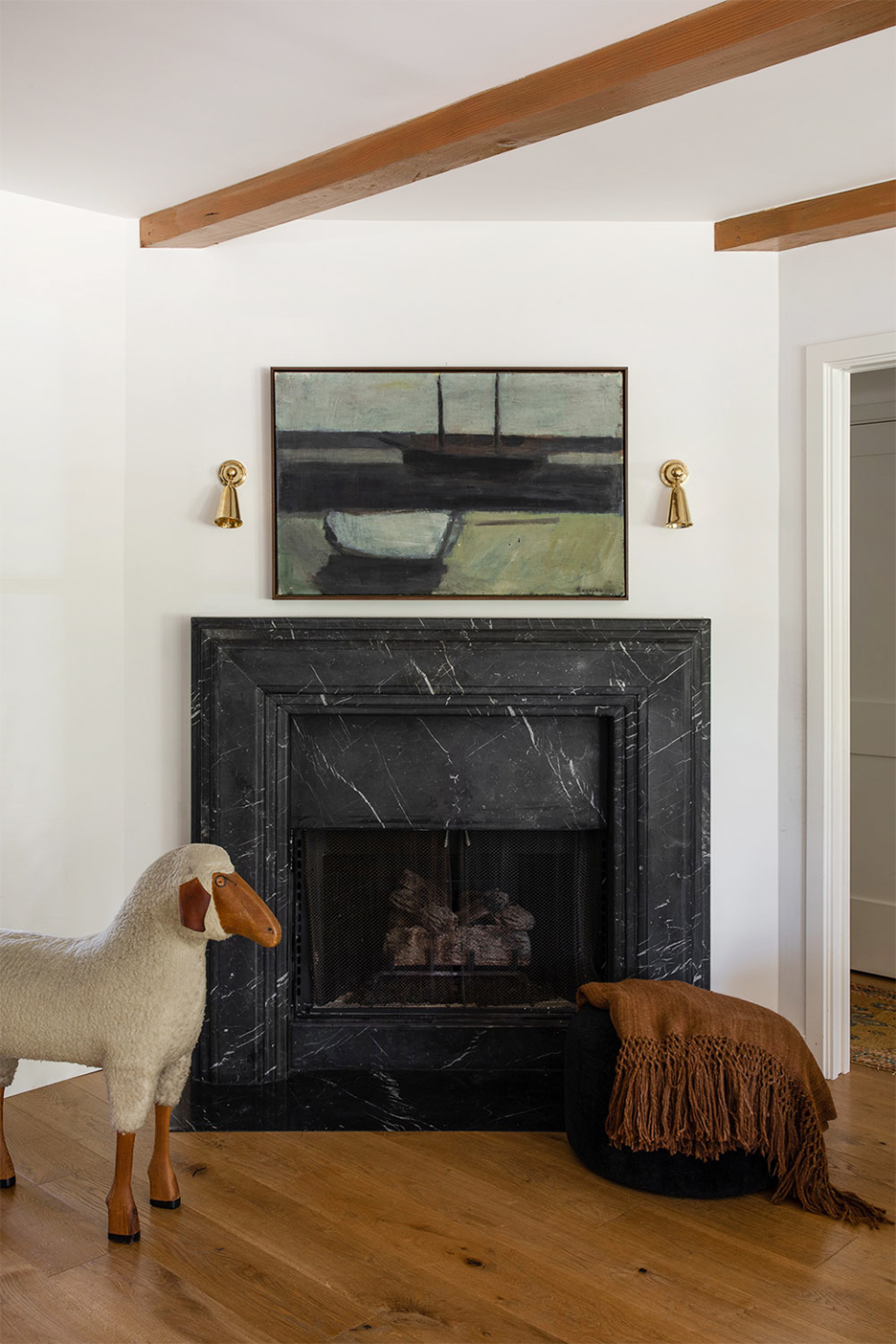 black marble fireplace