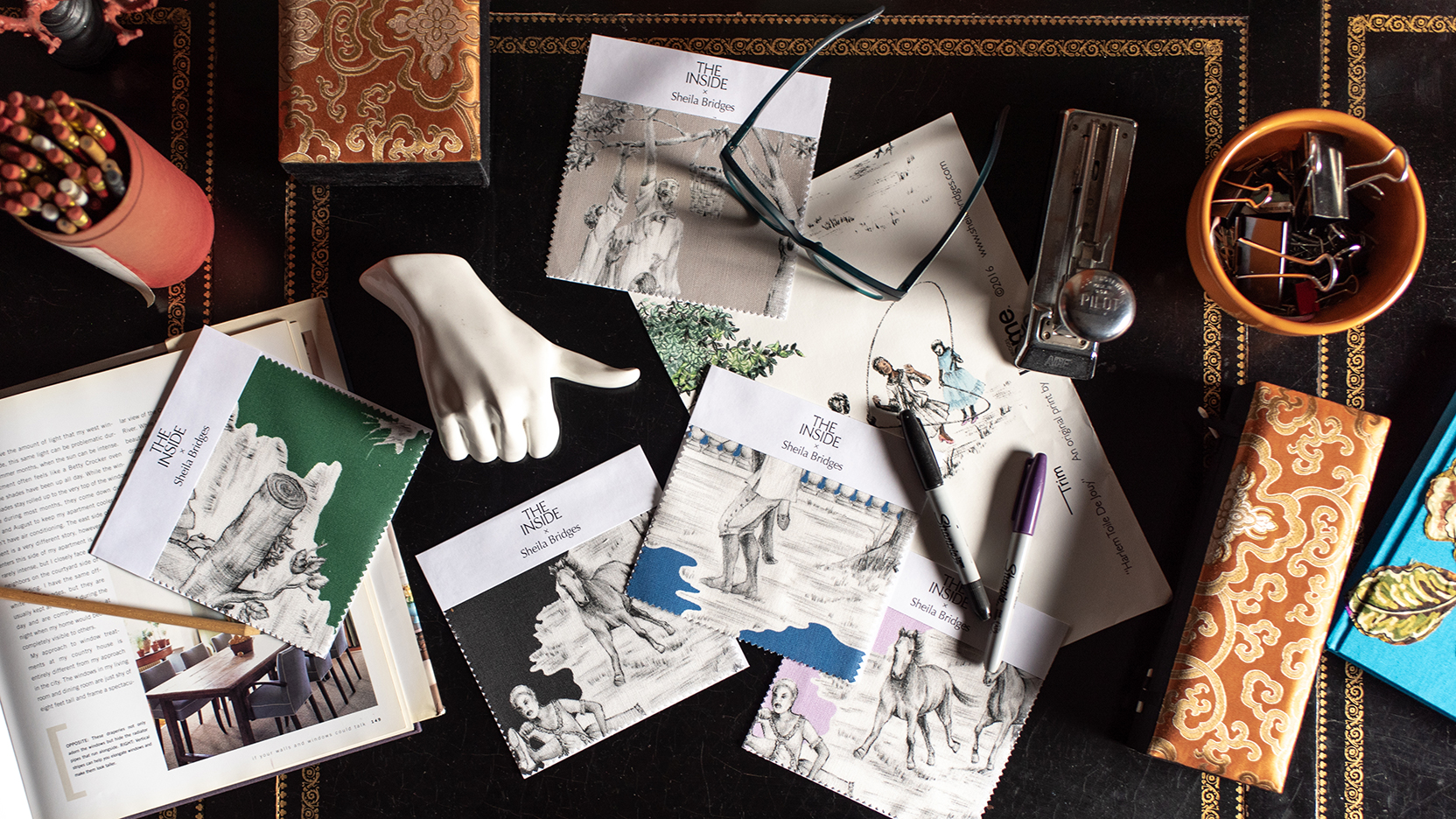 Swatches and samples for toile patter
