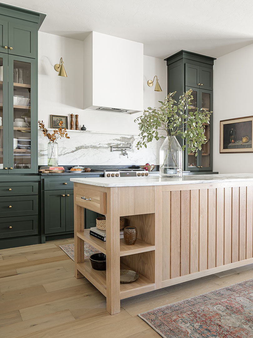 green and wood kitchen