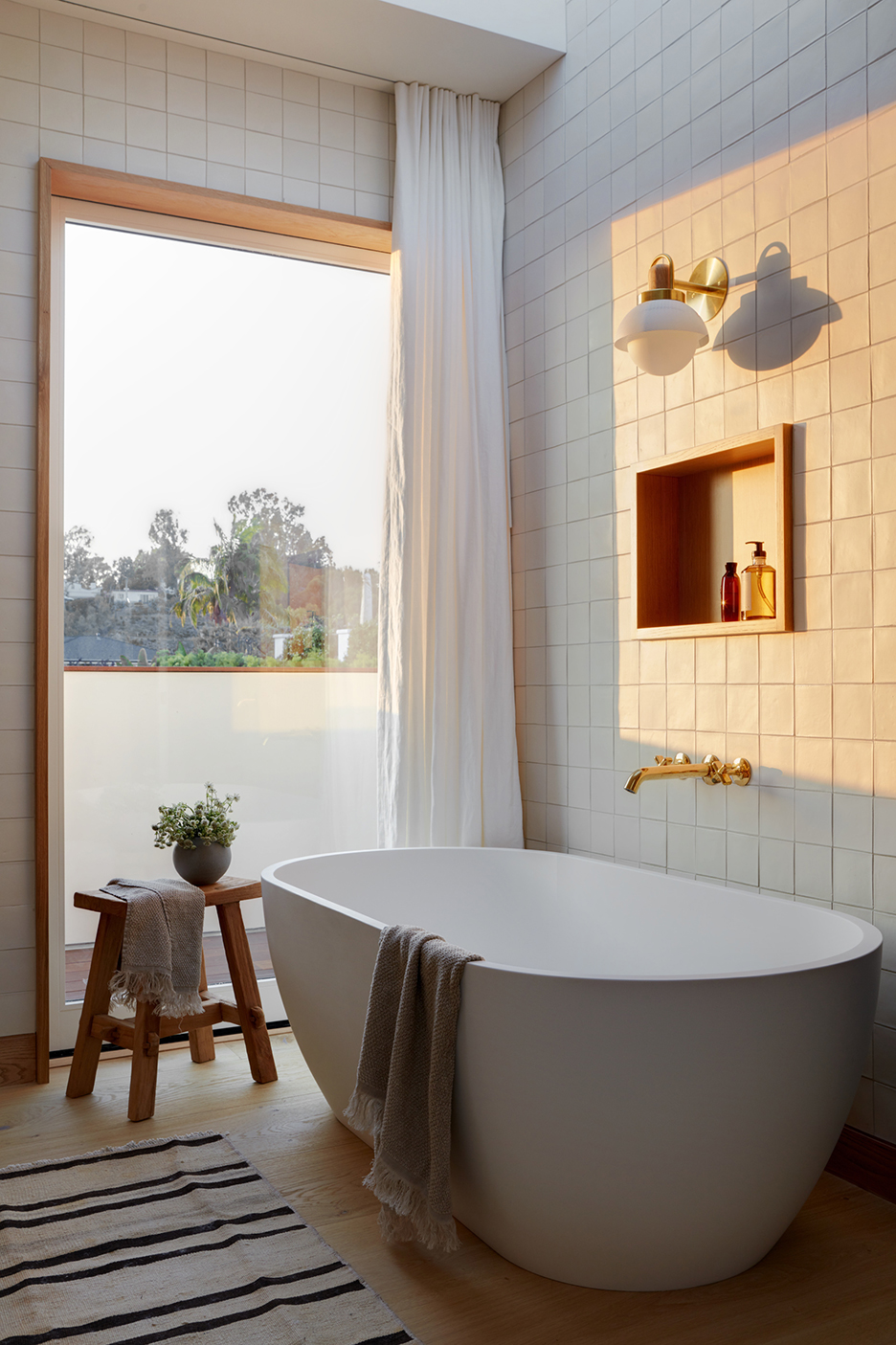 bathroom with gray zellige tile